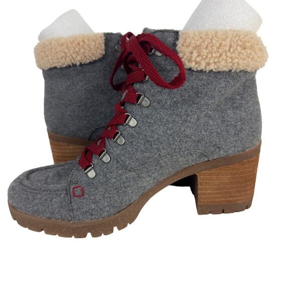 KORKS EVIE‎ LACE UP WOOL HEELED HIKER ANKLE BOOTIE IN GRAY NWOB WOMEN'S SIZE 8M - Picture 6 of 13